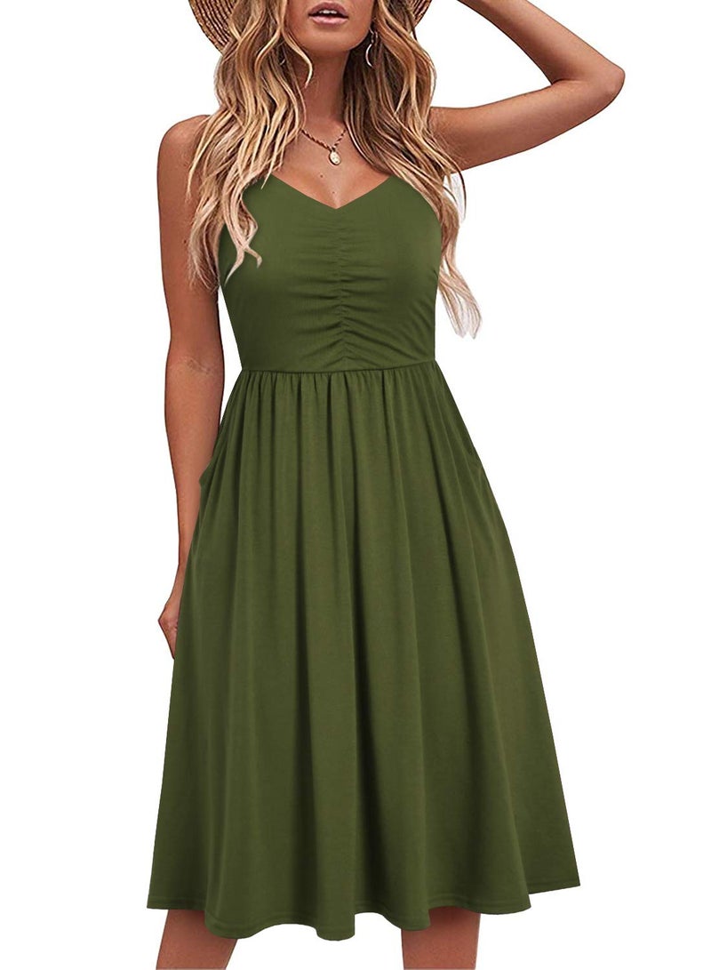 YATHON Women's Spaghetti Straps Party Sundress Casual Beach Summer Dresses 2025 (YT090-Army Green, S) - Image 1